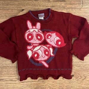 Vtg 2001 Powerpuff Girls Burgundy Ruffle Hem Sweater Cartoon Network Size M Kids